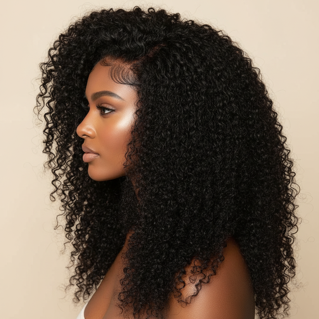 26-inch kinky curly wig on model