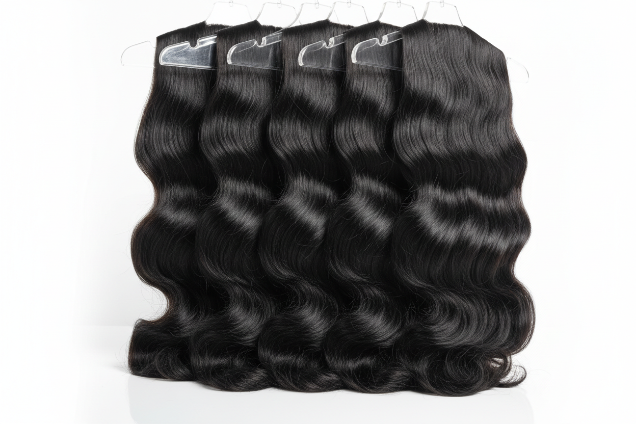 Body wave hair bundles on hangers