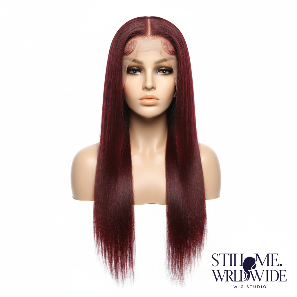 Burgundy transparent lace wig