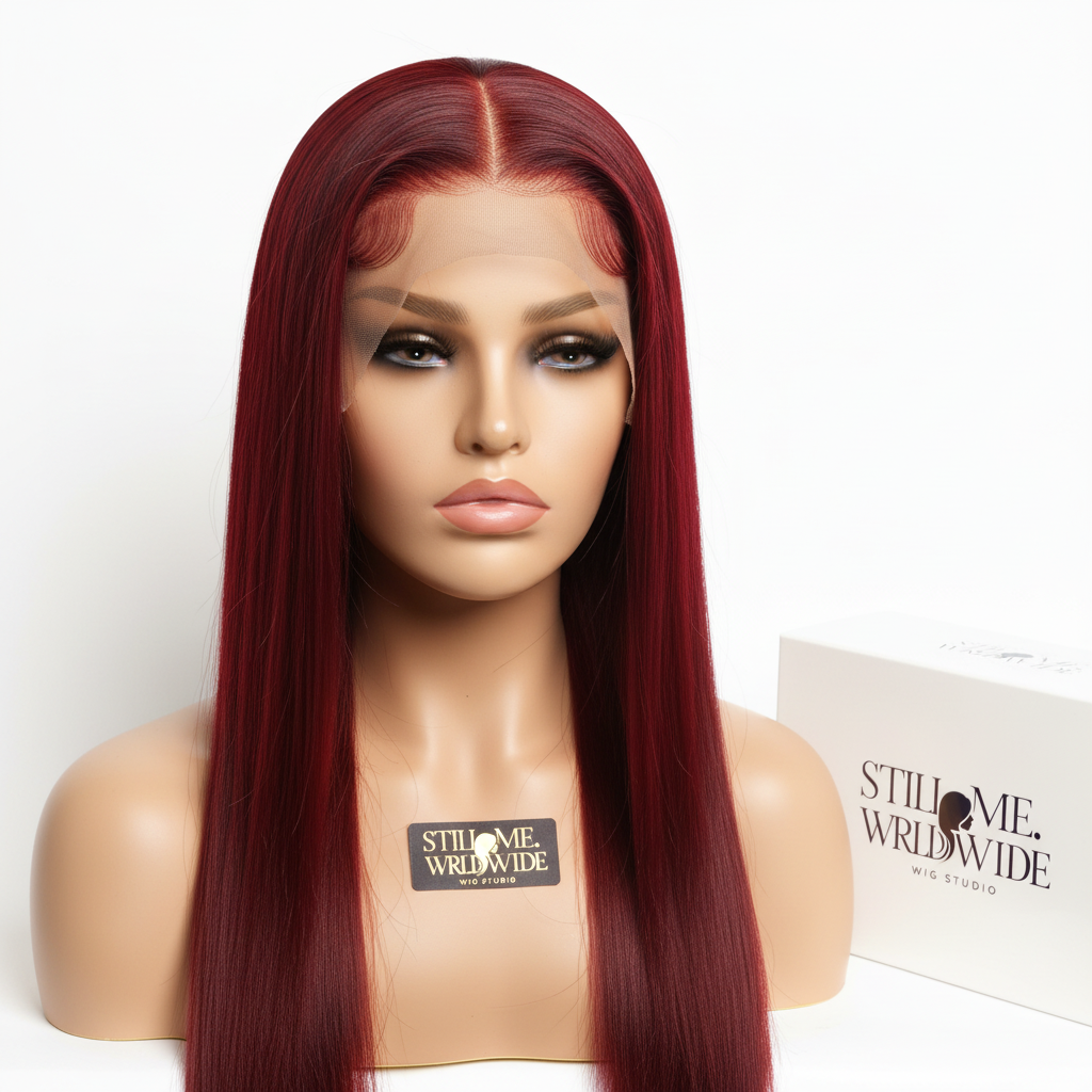 Deep red transparent lace wig