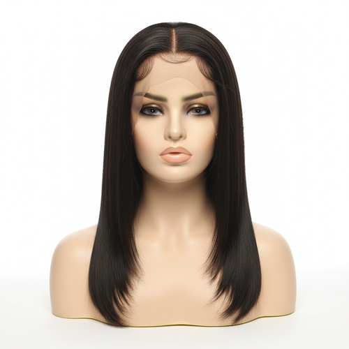 Black straight glueless pre-bleached 7x5 human hair wig