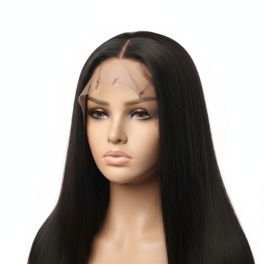Black straight lace front human hair wig