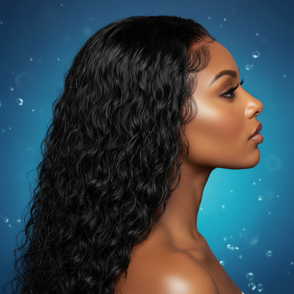 Black water wave wig on model