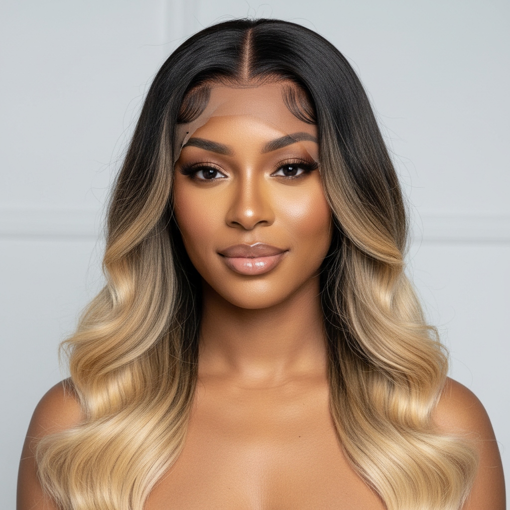 Highlights & ombre black to blonde 13x4 HD frontal on model