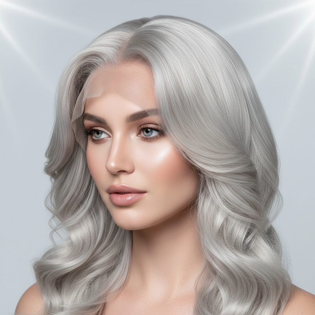 Platinum blonde 13x6 glueless wig on model