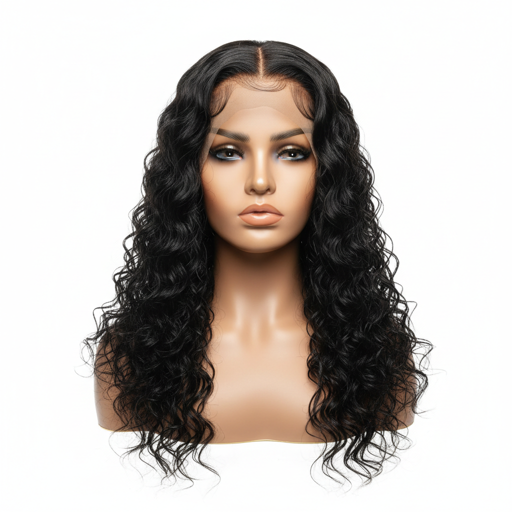 Black water wave glueless human hair wig
