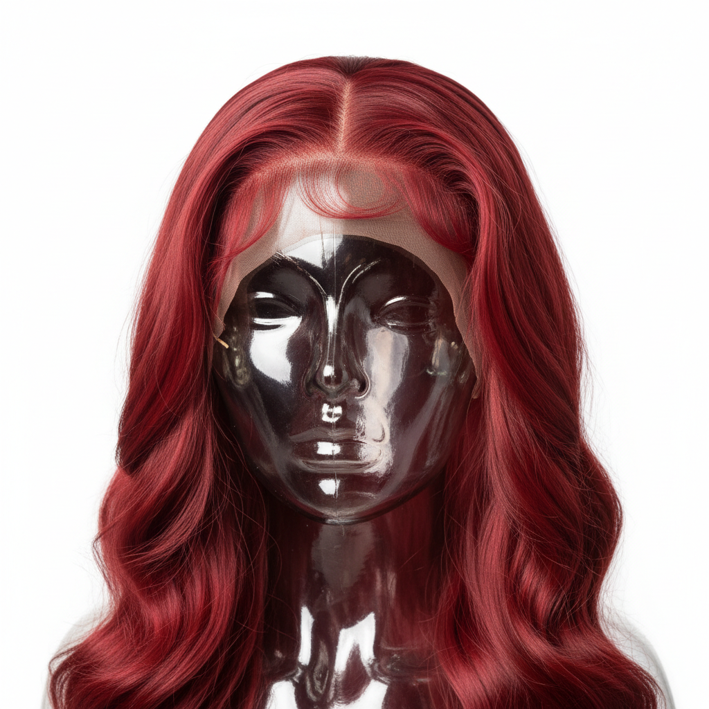 Red 13x4 transparent lace detail