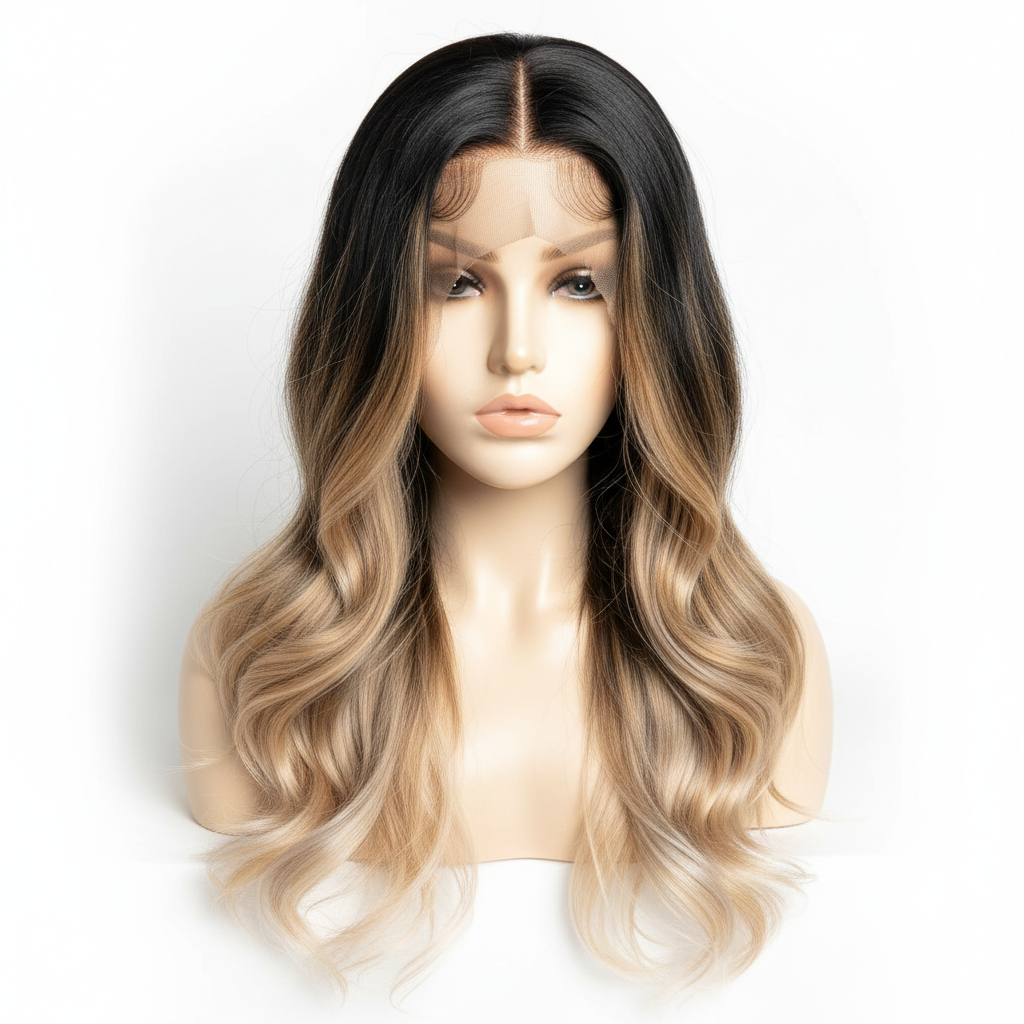 Highlights & ombre black to blonde 13x4 transparent lace detail