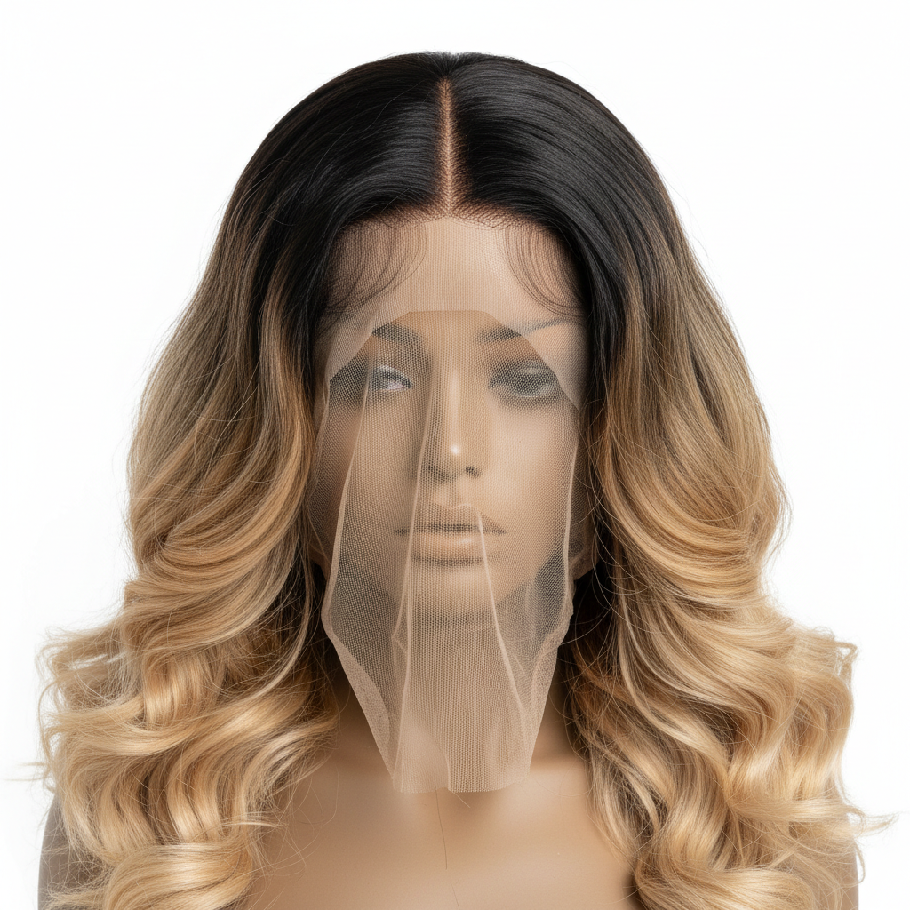 Highlights & ombre black to blonde 13x6 transparent lace detail