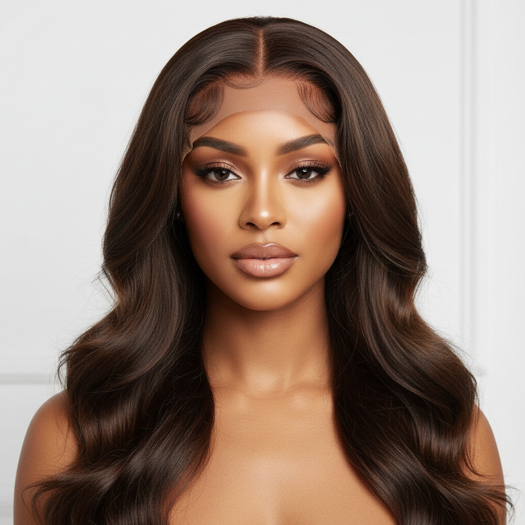 Brown 13x4 glueless wig on model