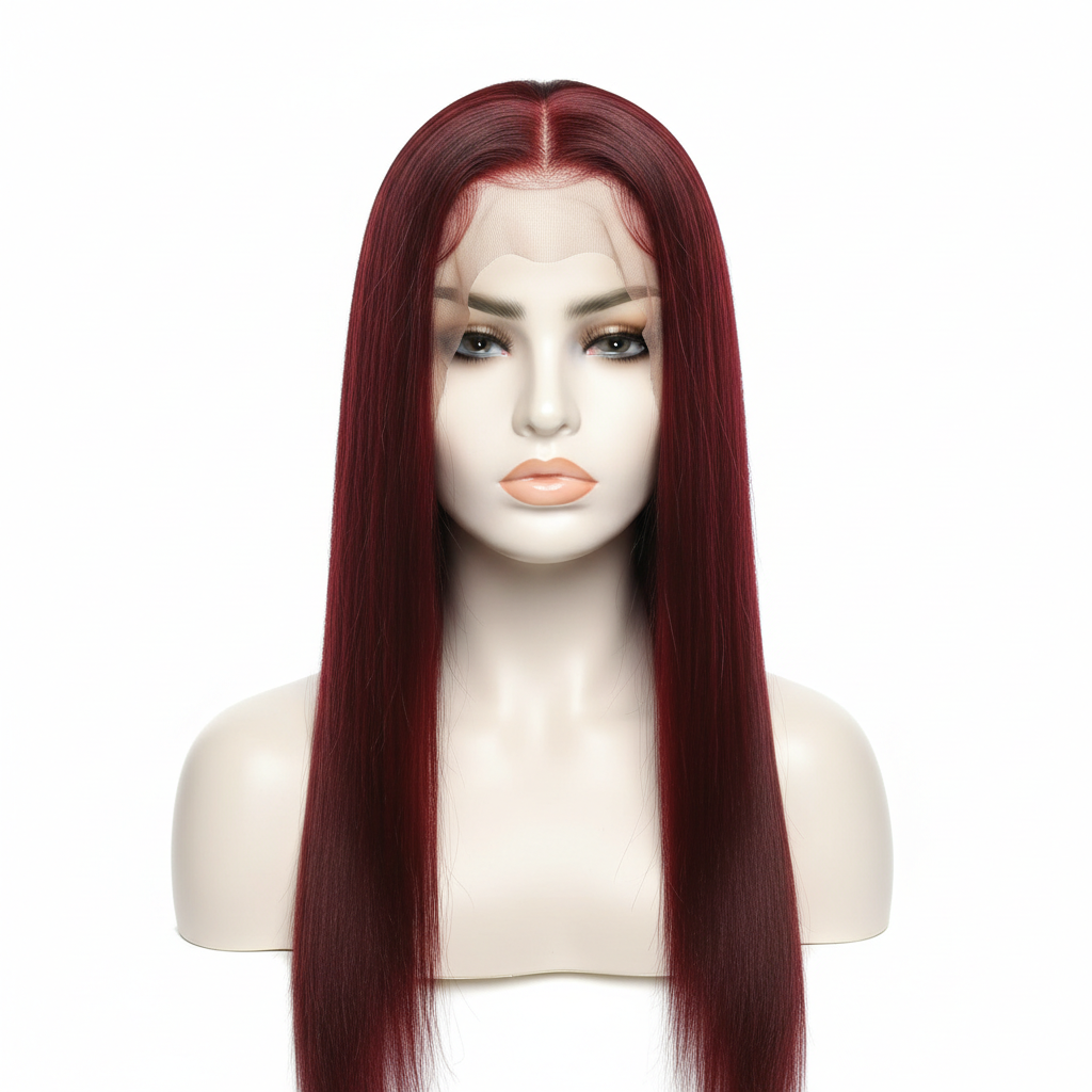 Burgundy 13x6 glueless transparent lace human hair wig