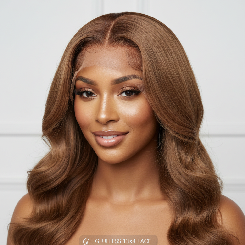 Light brown 13x4 glueless wig on model