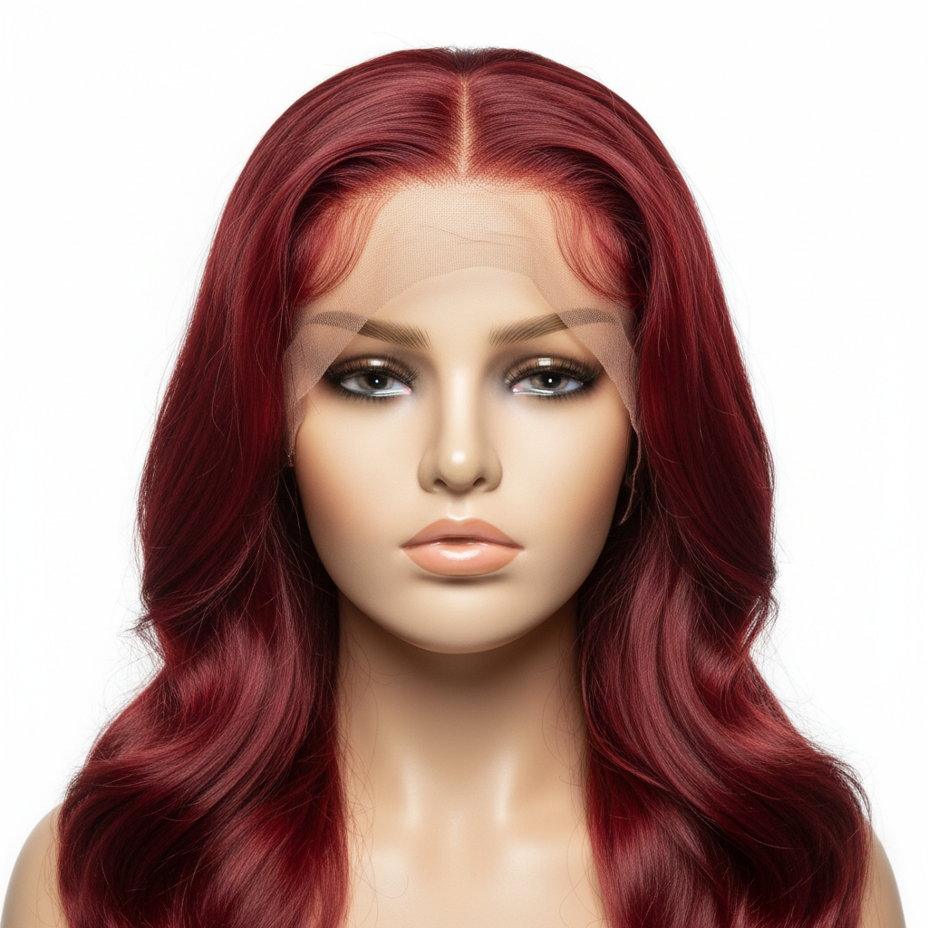 Red 13x6 transparent lace detail