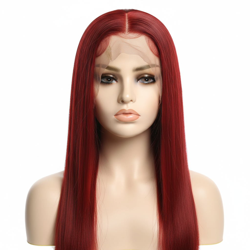 Red 13x6 glueless transparent lace human hair wig