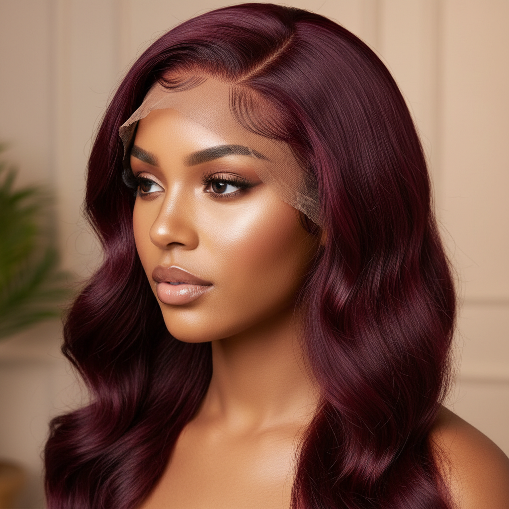 Burgundy 13x4 HD frontal on model