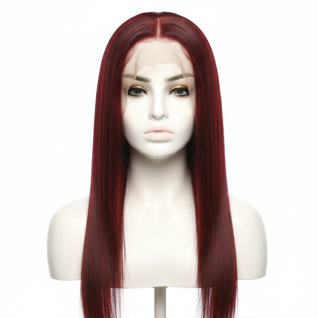 Burgundy 13x4 glueless transparent lace human hair wig