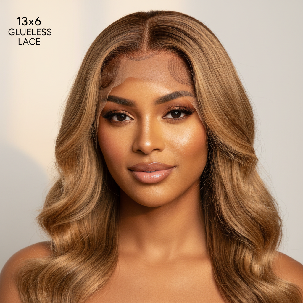 Honey blonde 13x6 glueless wig on model