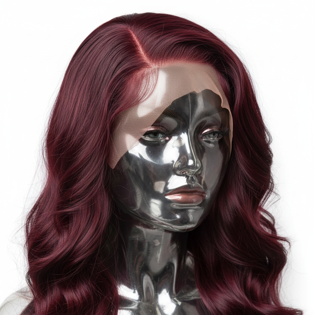 Burgundy 13x6 transparent lace detail