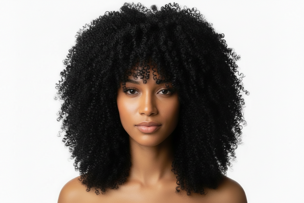 Black kinky curly glueless human hair wig