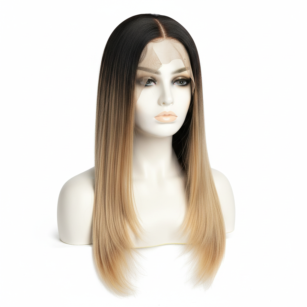 Highlights & ombre black to blonde 13x6 glueless transparent lace human hair wig