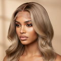 Sandy blonde 13x6 glueless wig on model