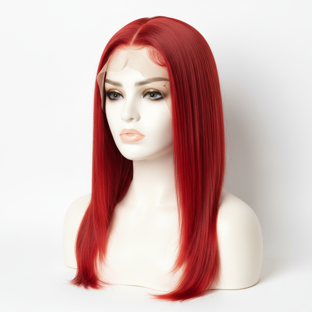 Red 13x4 glueless transparent lace human hair wig