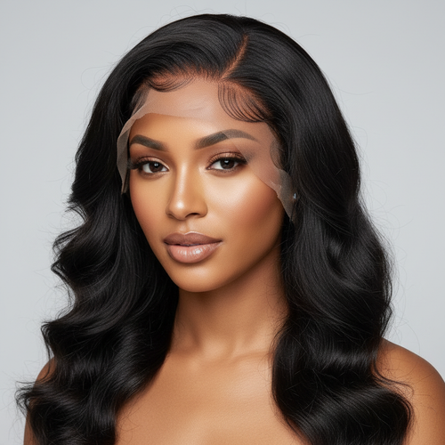 Black 13x6 glueless wig on model