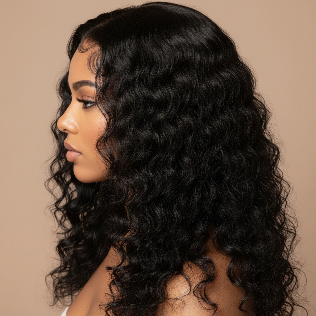 Black body wave curl wig on model