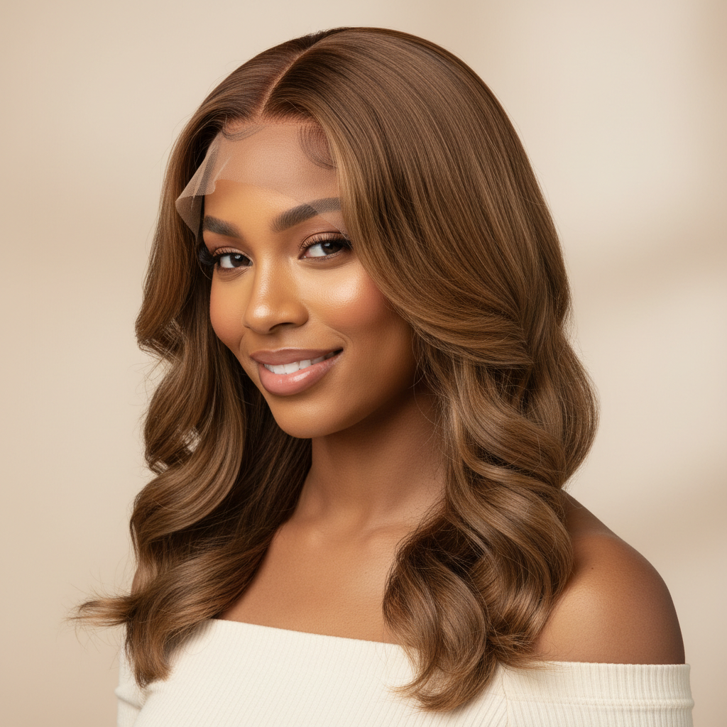Light brown 13x6 glueless wig on model