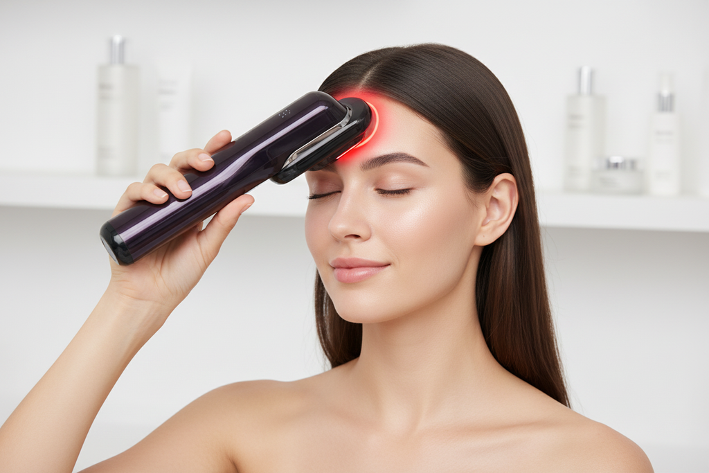 Model Using Straight Facial Massage on Forehead