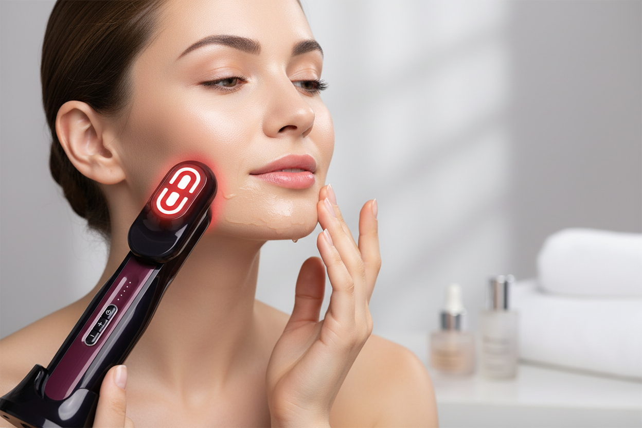 Model Using Straight Facial Massage on Jawline