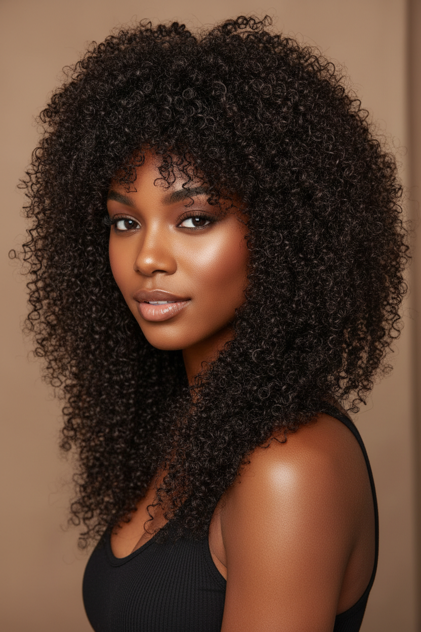 Model wearing pixie curly hair bundles