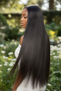 Model wearing straight hair bundles