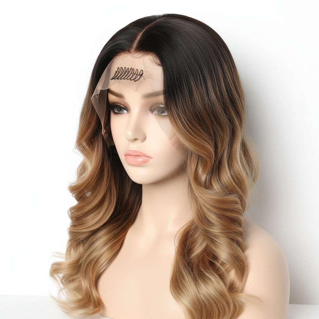 Ombre black to blonde lace detail