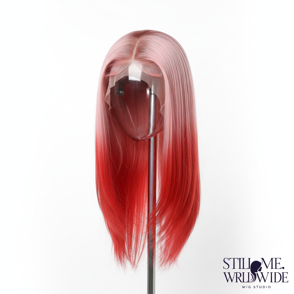 Ombre pink to red transparent lace wig