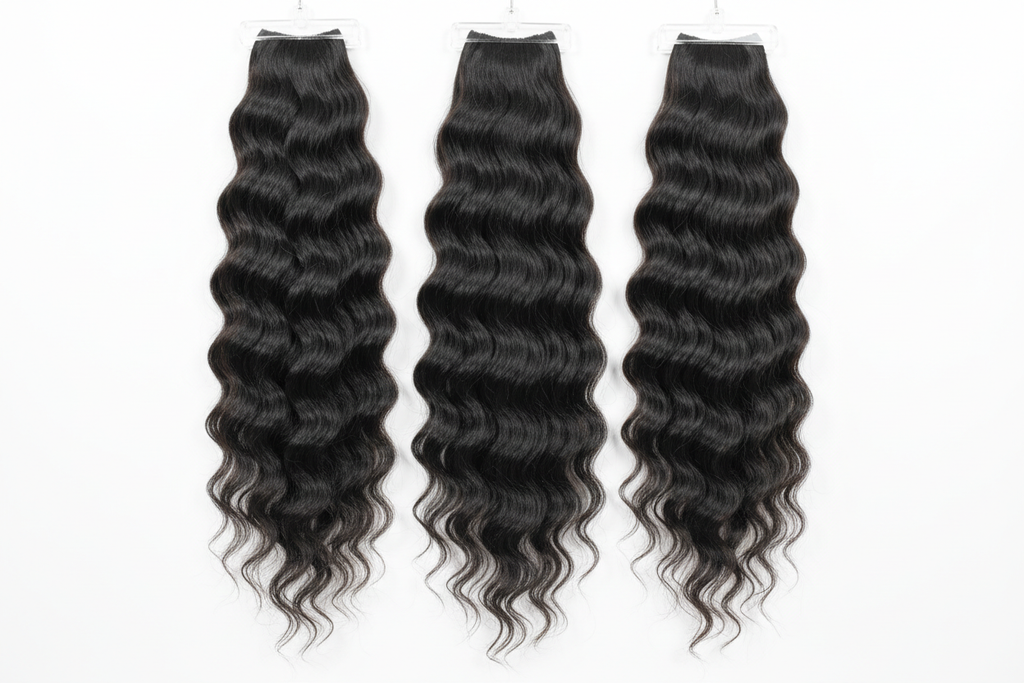 Water wave hair bundles on hangers