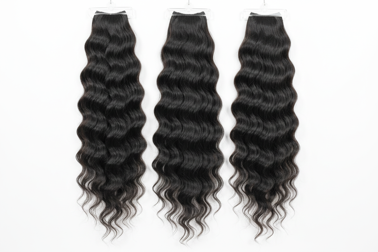 Water wave hair bundles on hangers